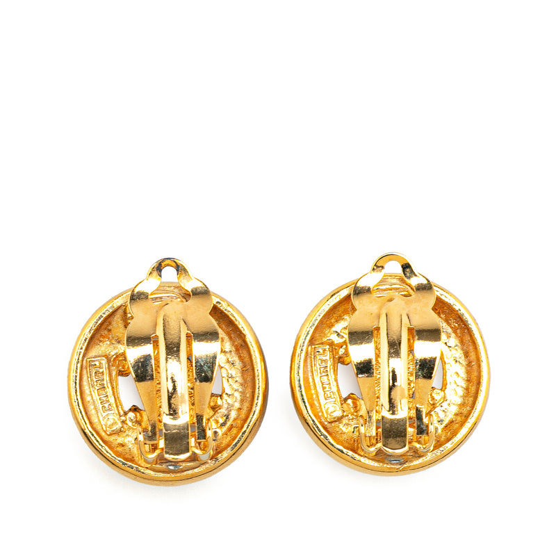 CC Gold Plated Round Clip On Earrings - Image 2