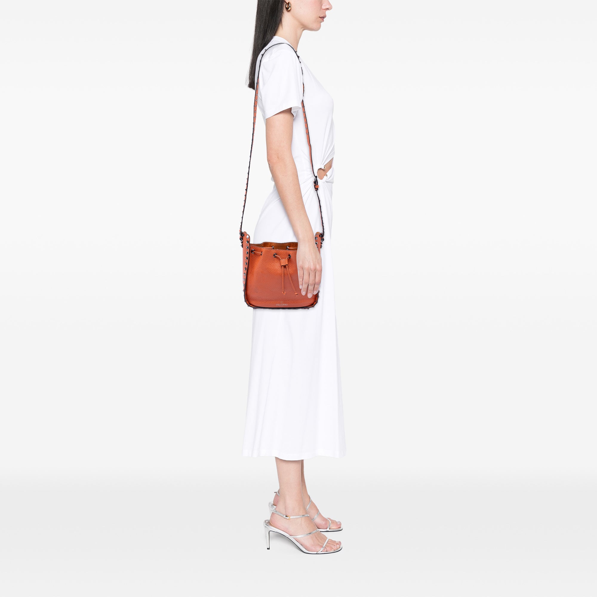 Grained Calfskin Rockstud Bucket Bag - Image 7