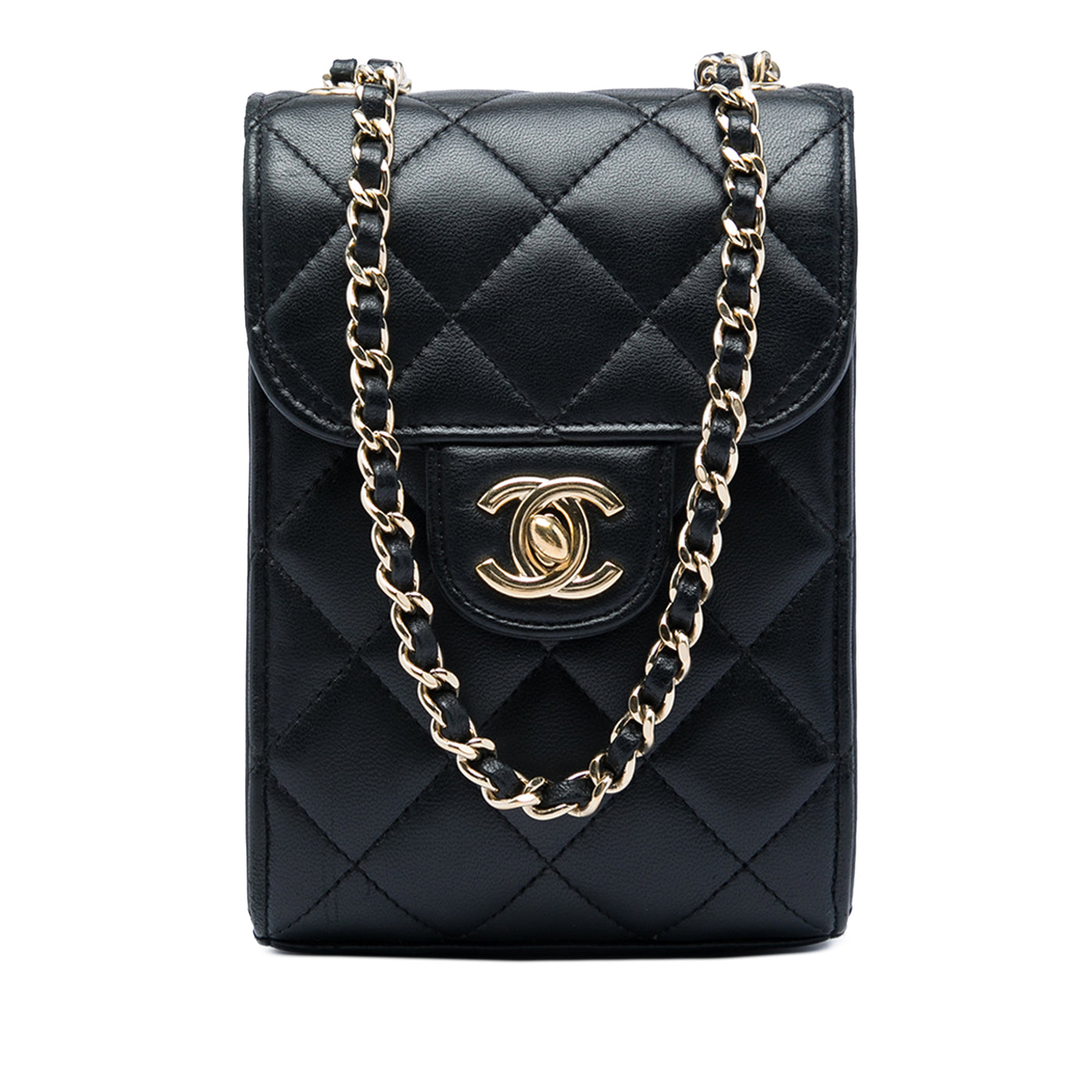 CC Quilted Lambskin Phone Holder with Chain - Image 1