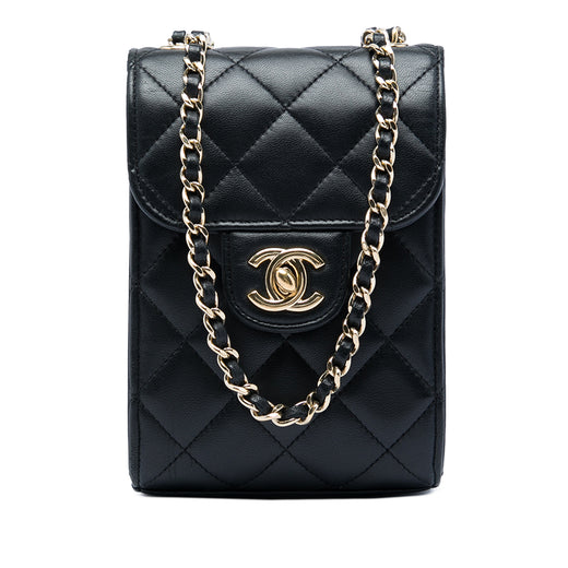 CC Quilted Lambskin Phone Holder with Chain - Image 1