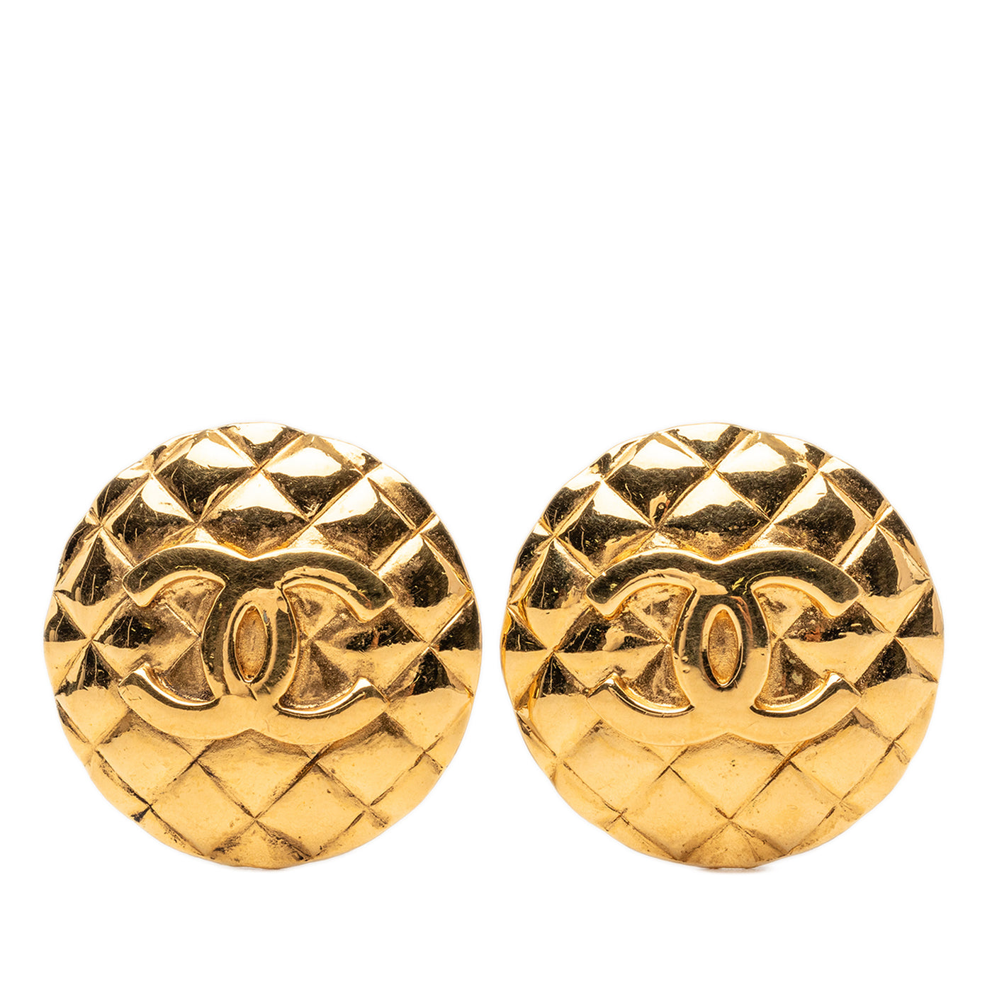 CC Quilted Gold Plated Round Clip On Earrings - Image 1
