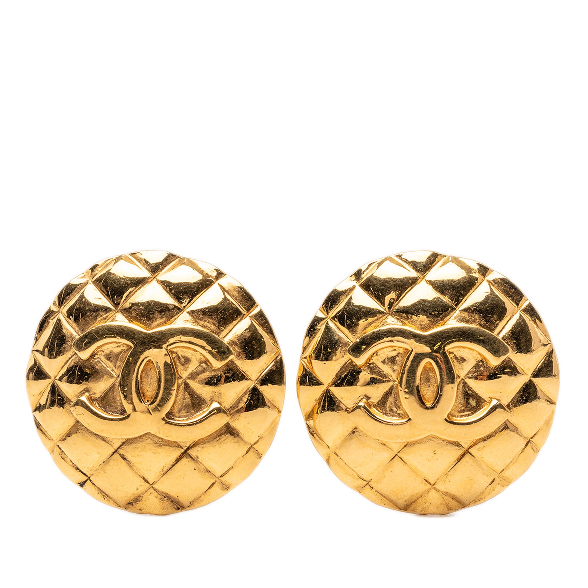 CC Quilted Gold Plated Round Clip On Earrings - Image 1