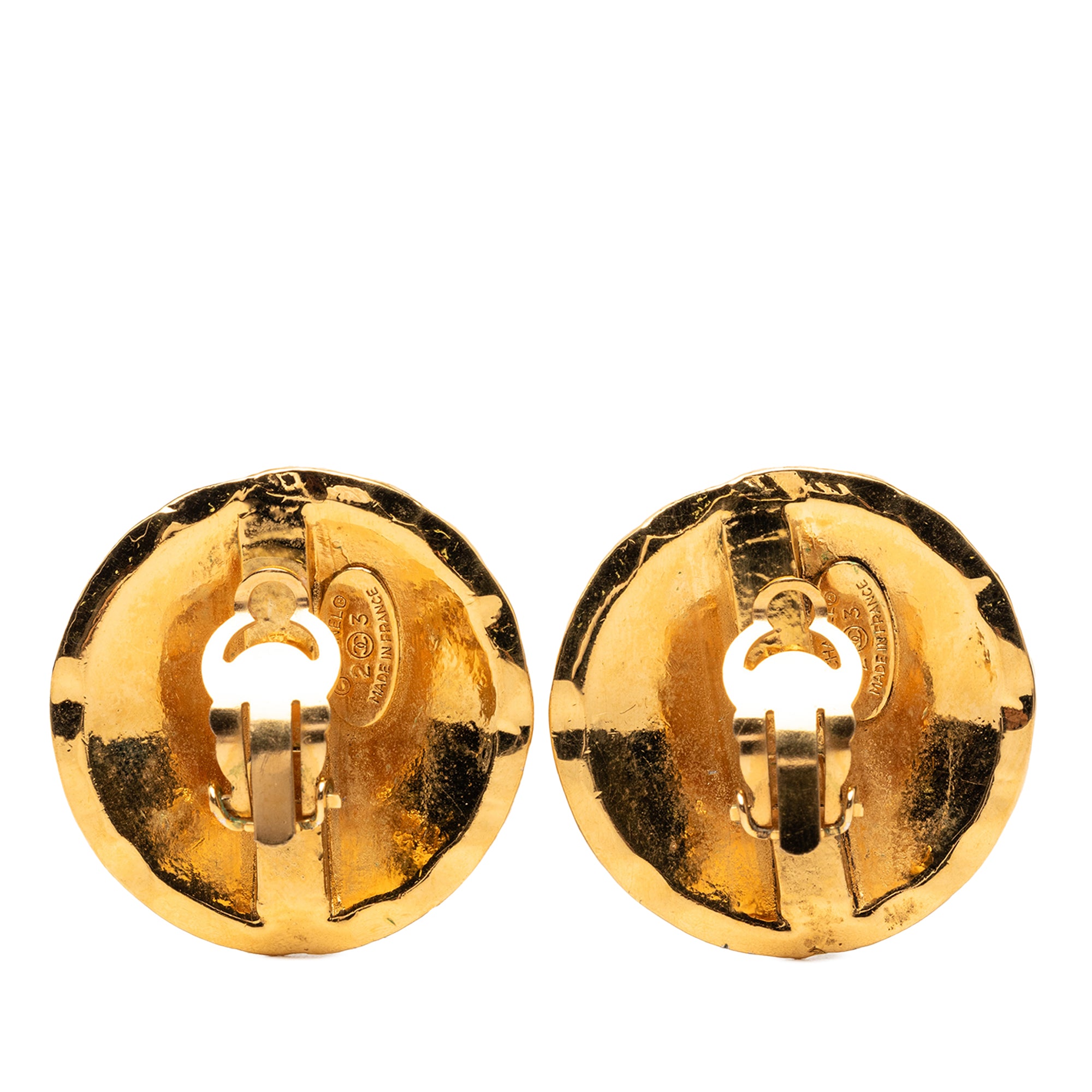 CC Quilted Gold Plated Round Clip On Earrings - Image 2