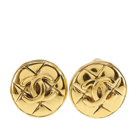 CC Gold Plated Quilted Round Clip On Earrings - Image 1