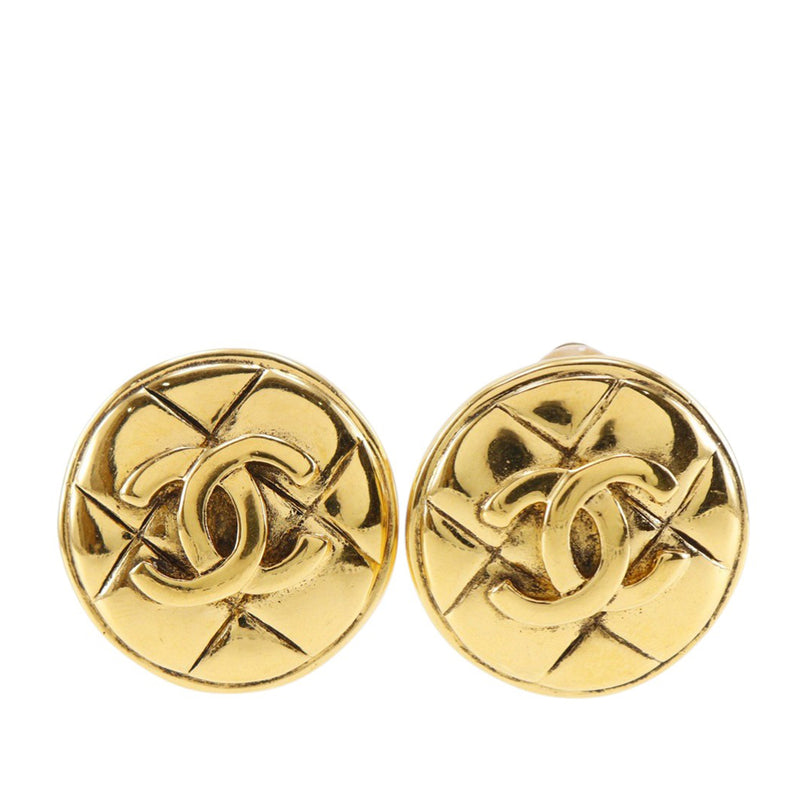 CC Gold Plated Quilted Round Clip On Earrings