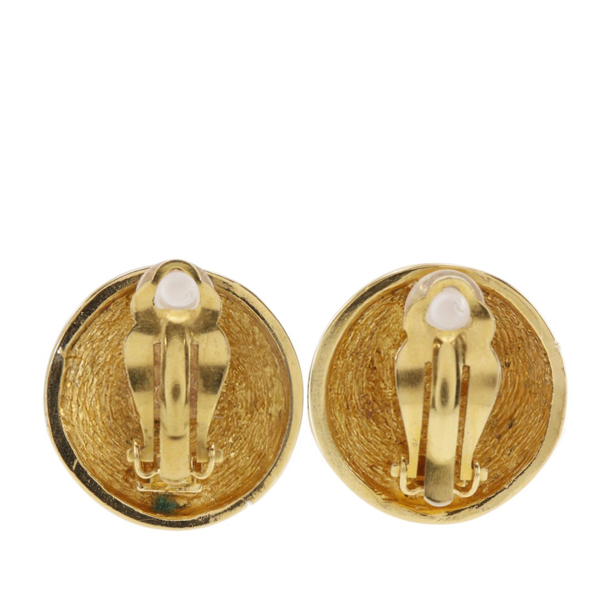 CC Gold Plated Quilted Round Clip On Earrings - Image 2