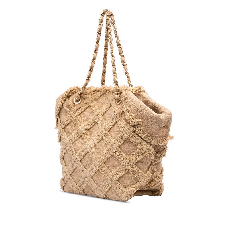 Diamond Stitch Tweed and Raffia Nature Tote - Image 2