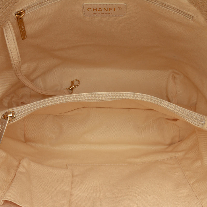 Diamond Stitch Tweed and Raffia Nature Tote - Image 4