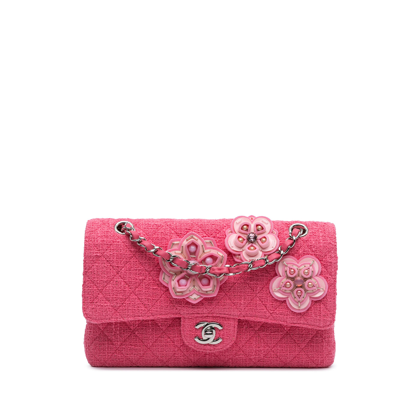 Medium Classic Tweed Beaded Flower Double Flap - Image 1