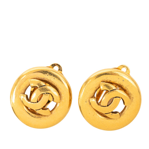 CC Gold Plated Round Clip On Earrings - Image 1
