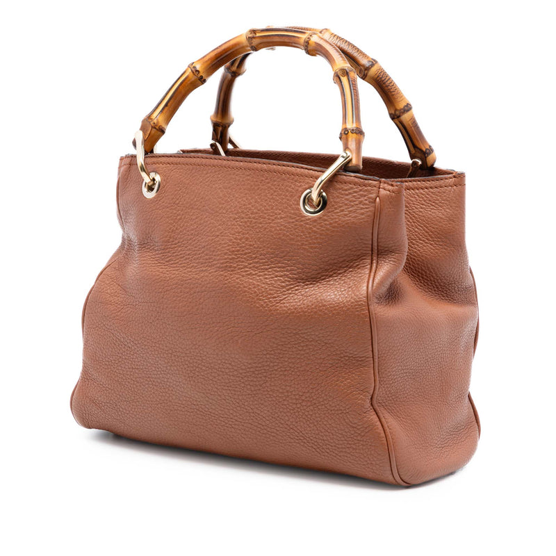Small Calfskin Bamboo Shopper Satchel - Image 2