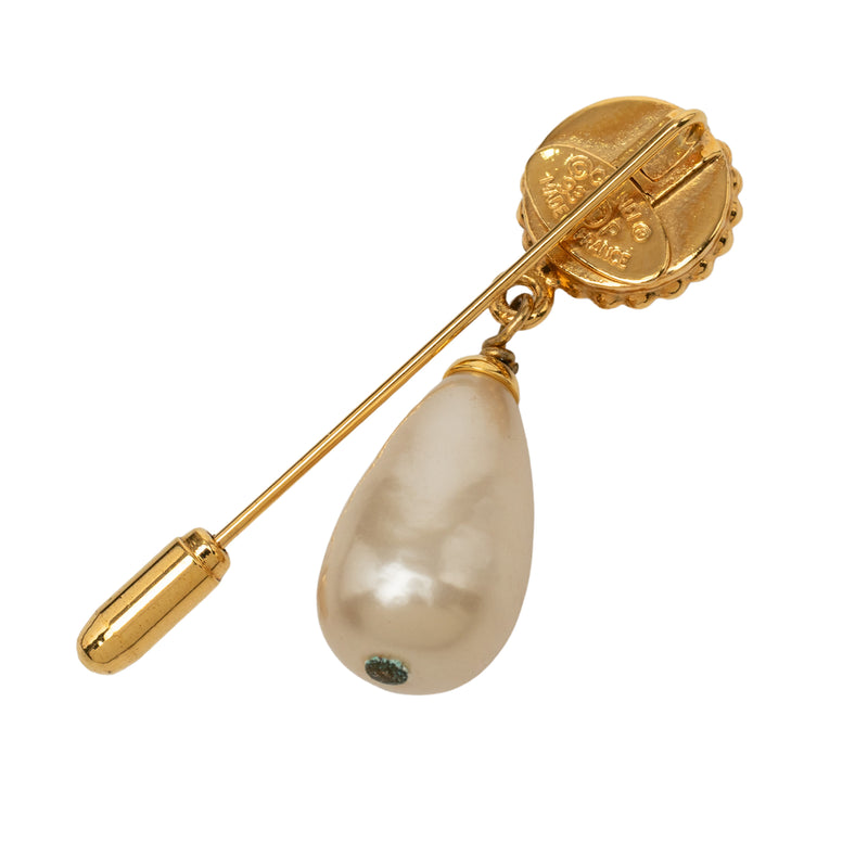 Gold Plated Clover Faux Pearl Drop Brooch - Image 2