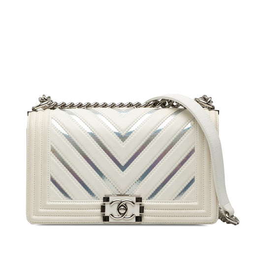 Old Medium Chevron Lambskin and Iridescent PVC Boy Flap - Image 1