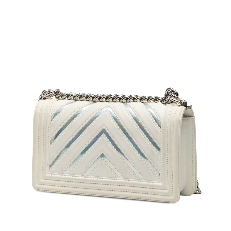 Old Medium Chevron Lambskin and Iridescent PVC Boy Flap - Image 2