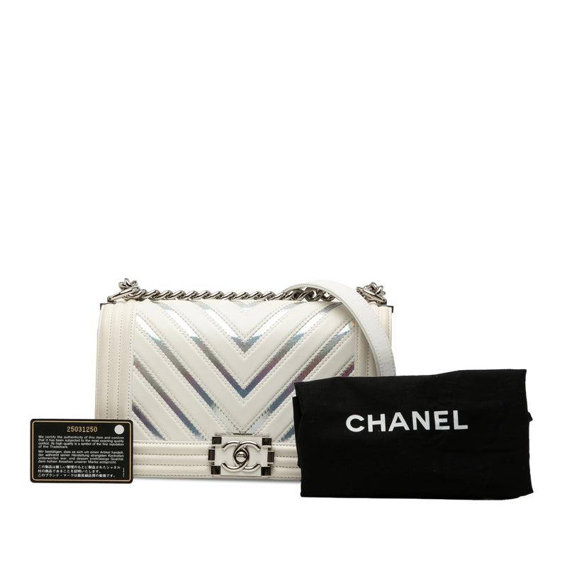 Old Medium Chevron Lambskin and Iridescent PVC Boy Flap - Image 8
