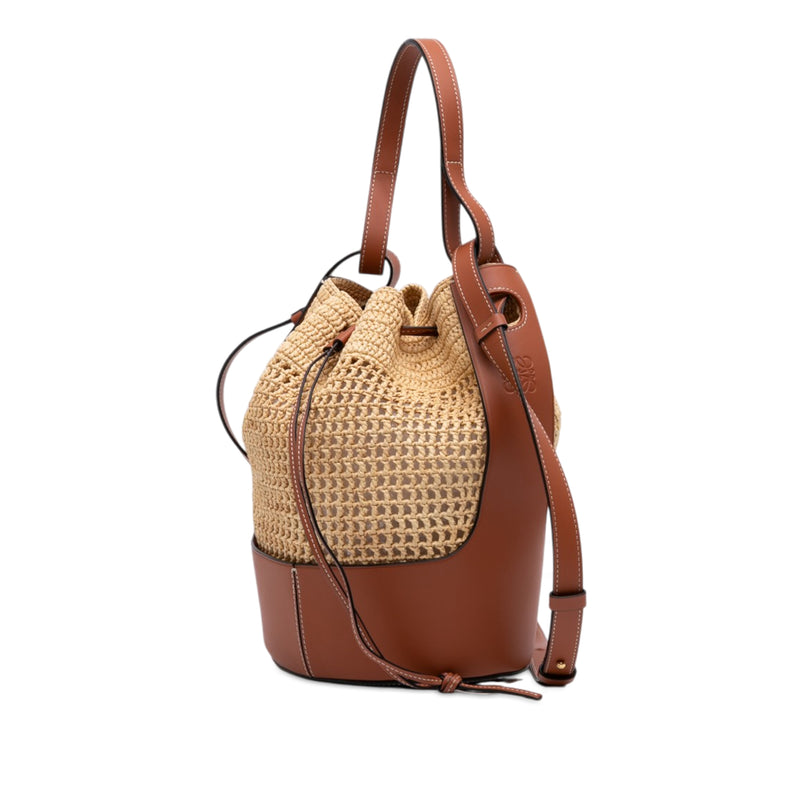 Small Raffia and Calfskin Balloon Bucket Bag - Image 2