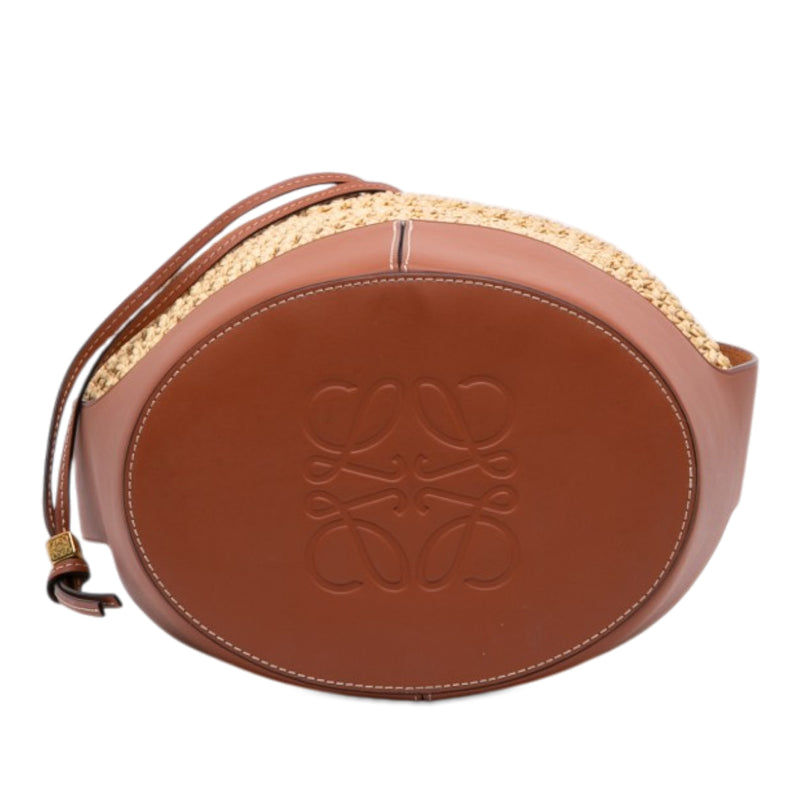 Small Raffia and Calfskin Balloon Bucket Bag - Image 3