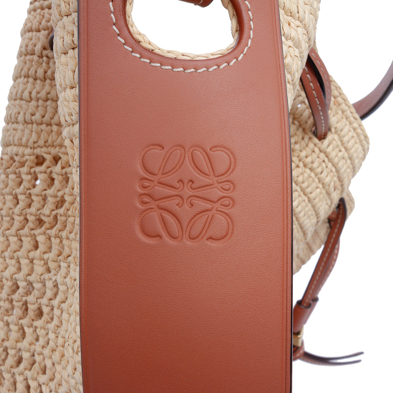 Small Raffia and Calfskin Balloon Bucket Bag - Image 5