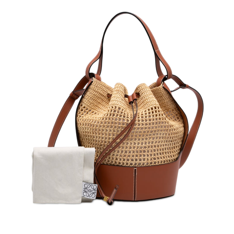 Small Raffia and Calfskin Balloon Bucket Bag - Image 7