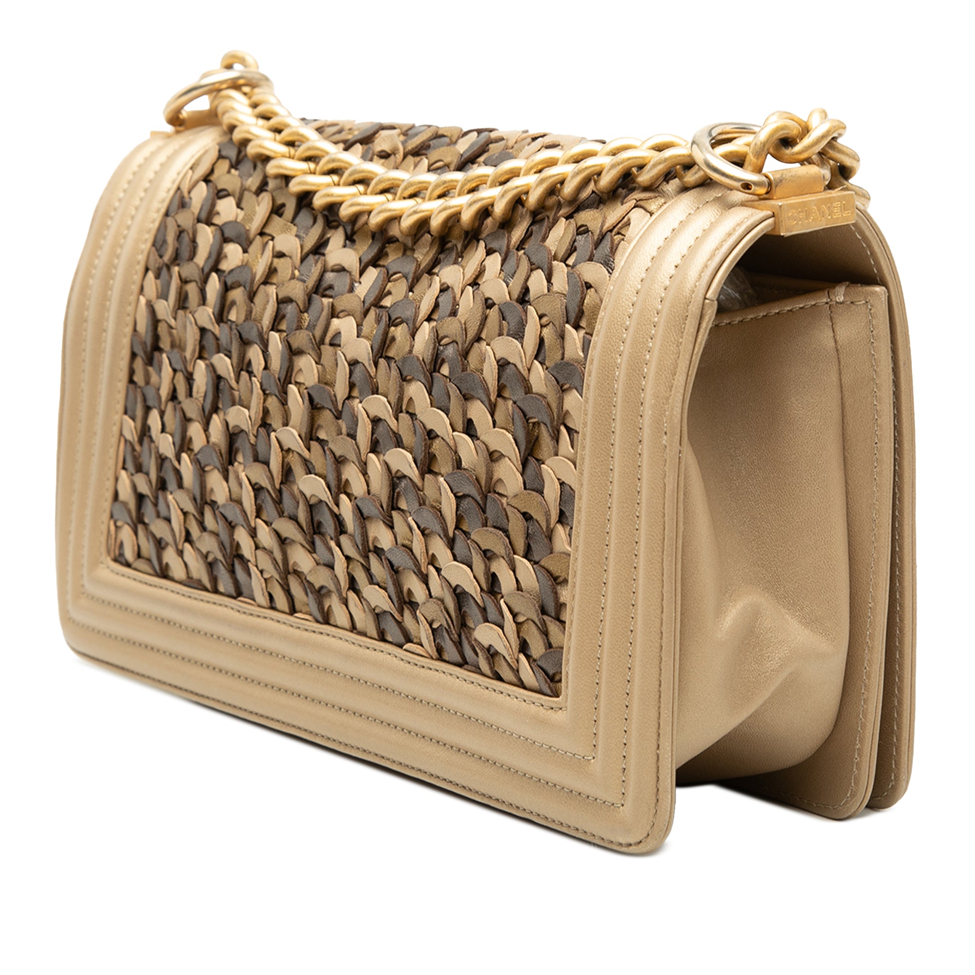 Old Medium Braided Metallic Lambskin Boy Flap - Image 2