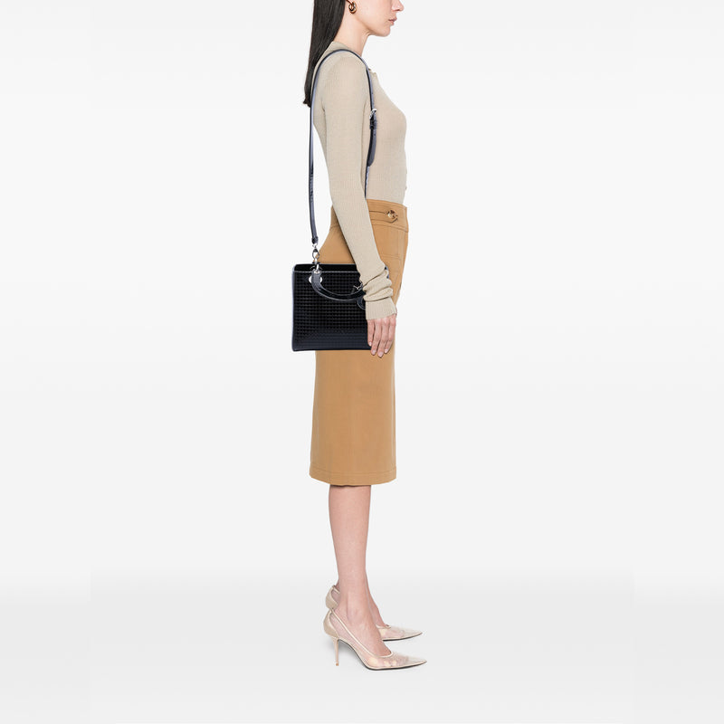 Medium Metallic Patent Microcannage Lady Dior - Image 6