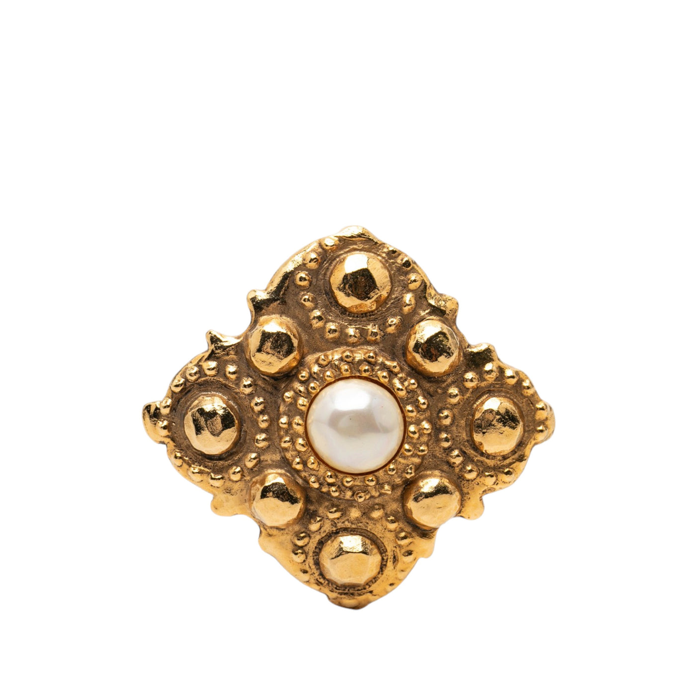 Gold Plated Rhombus Faux Pearl Brooch - Image 1