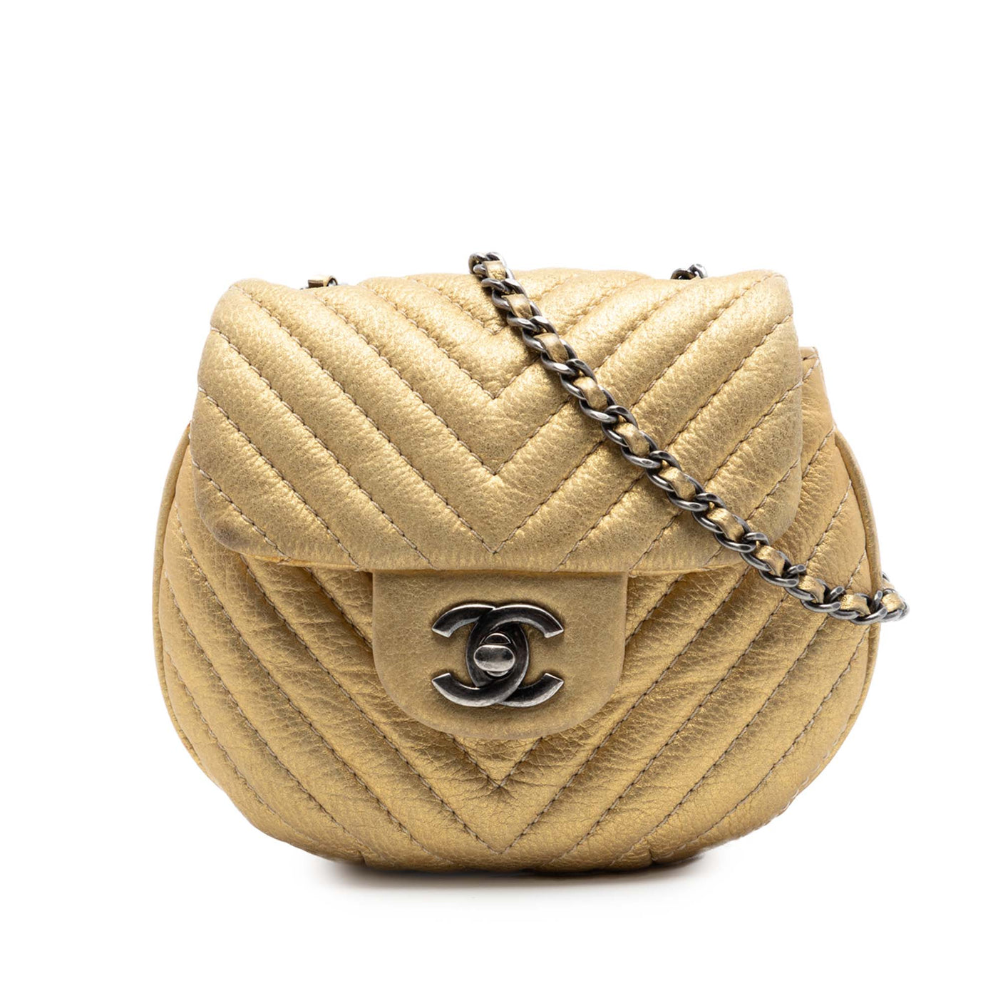 CC Chevron Metallic Aged Calfskin Bubble Flap - Image 1