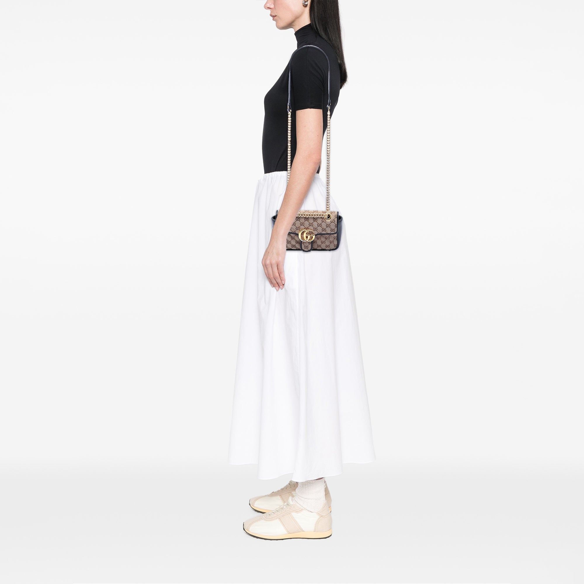 Small GG Marmont Matelasse Diagonal GG Canvas and Leather Shoulder Bag - Image 6