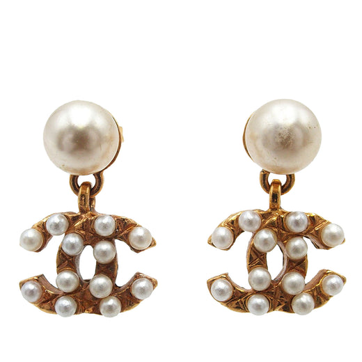CC Gold Plated Faux Pearl Drop Push Back Earrings - Image 1