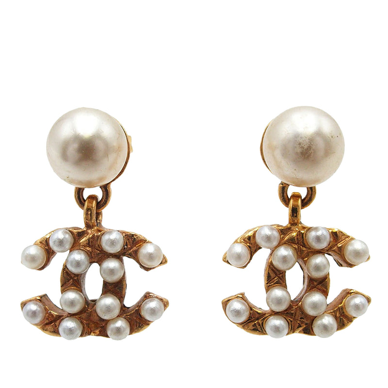 CC Gold Plated Faux Pearl Drop Push Back Earrings