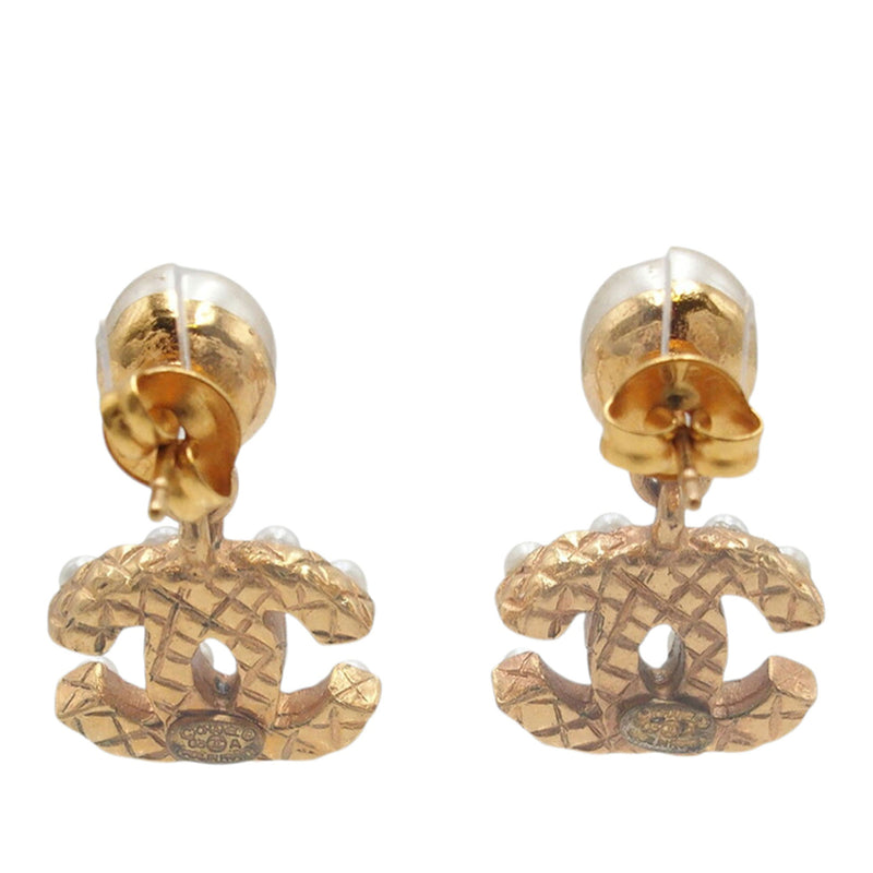 CC Gold Plated Faux Pearl Drop Push Back Earrings - Image 2