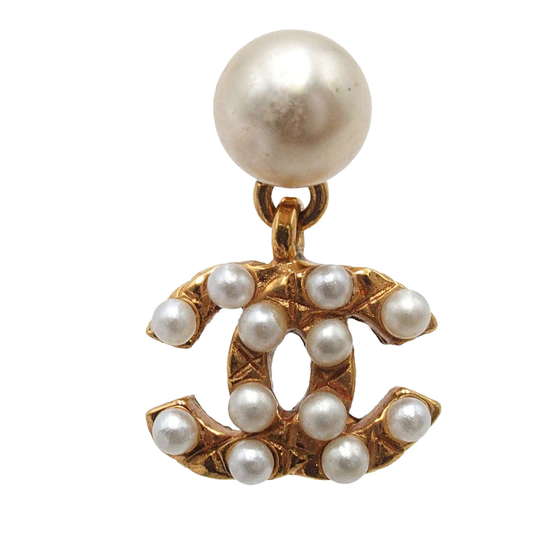 CC Gold Plated Faux Pearl Drop Push Back Earrings - Image 3