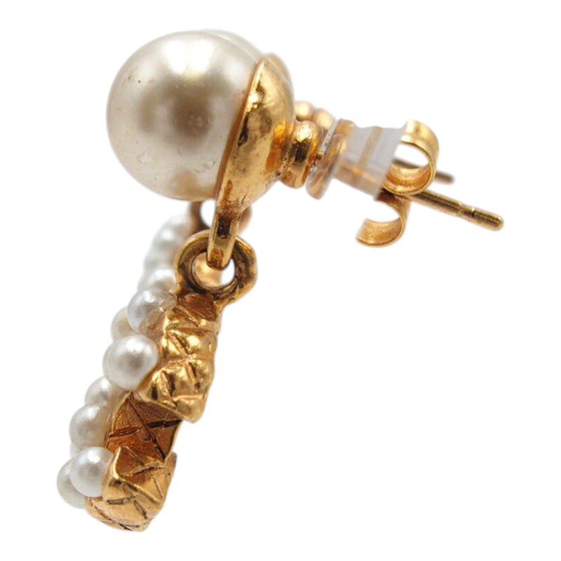 CC Gold Plated Faux Pearl Drop Push Back Earrings - Image 4