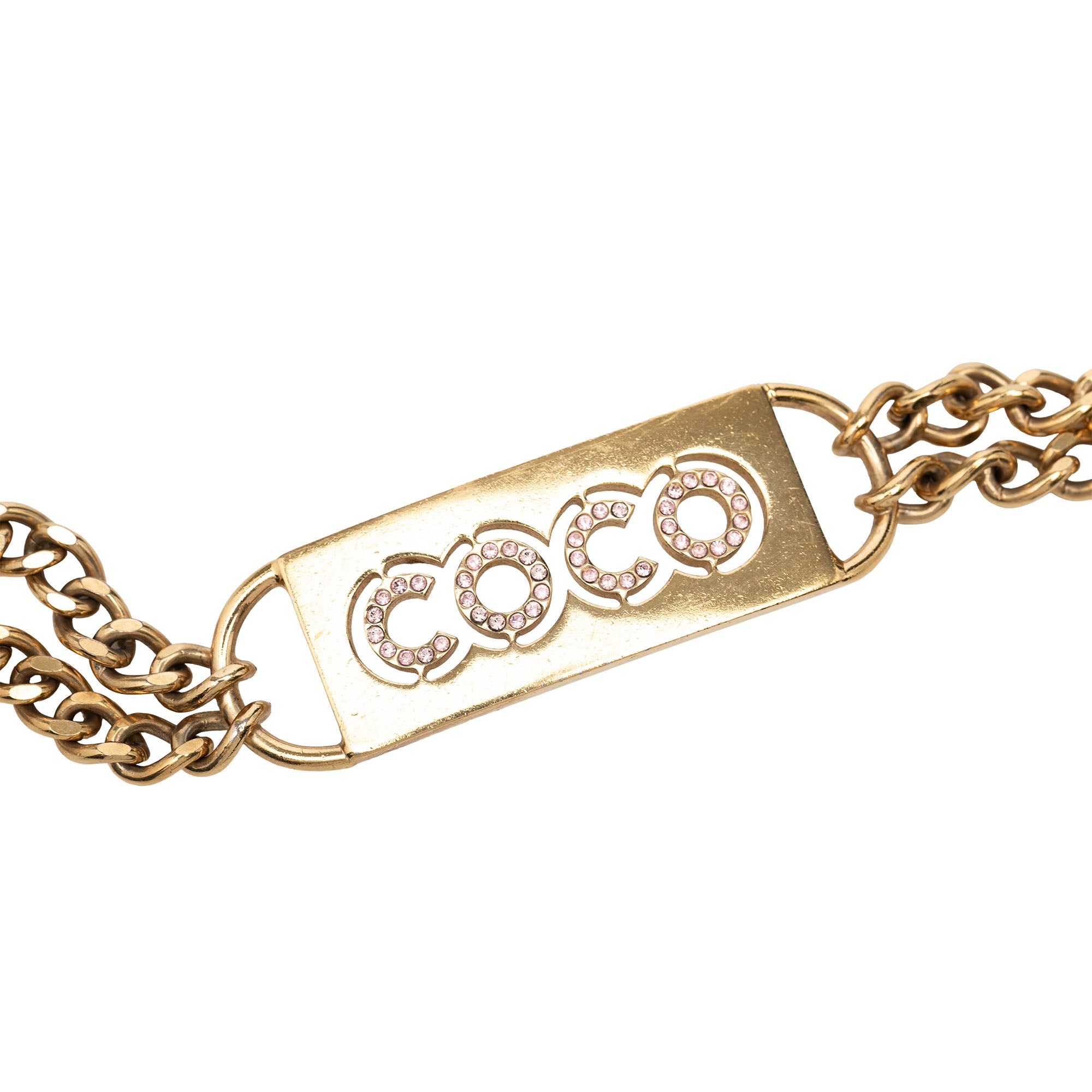 CC Gold Plated Strass Coco Plaque Double Chain Belt - Image 2