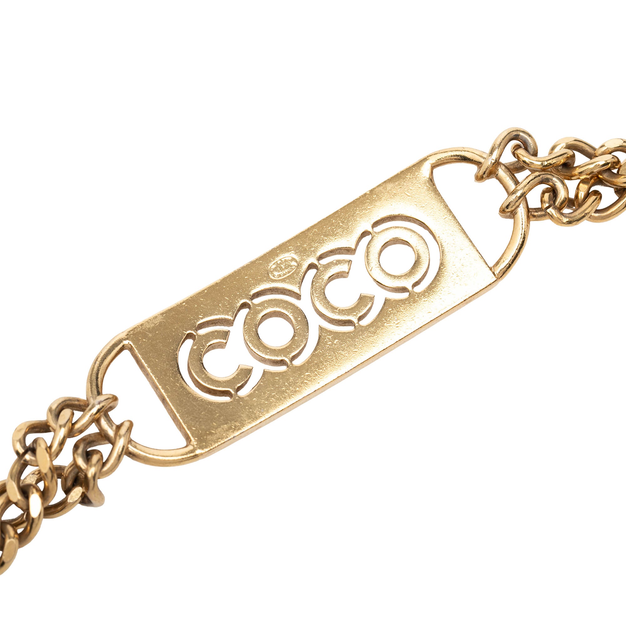 CC Gold Plated Strass Coco Plaque Double Chain Belt - Image 3