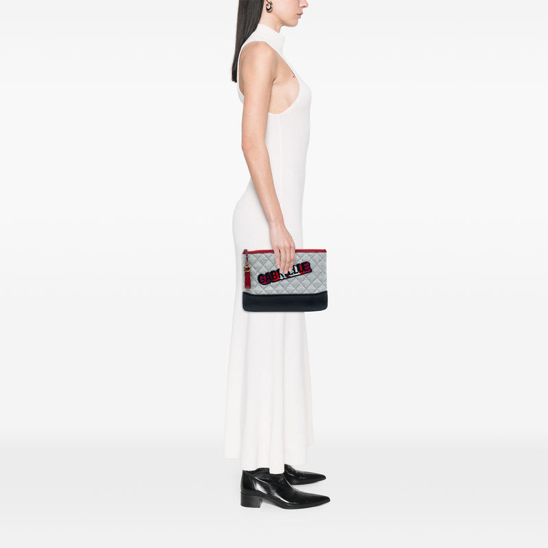 Medium Quilted Wool and Calfskin Gabrielle O Case Clutch - Image 7