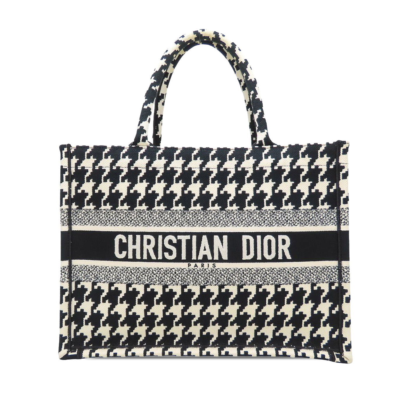 Medium Canvas Houndstooth Embroidered Book Tote - Image 1