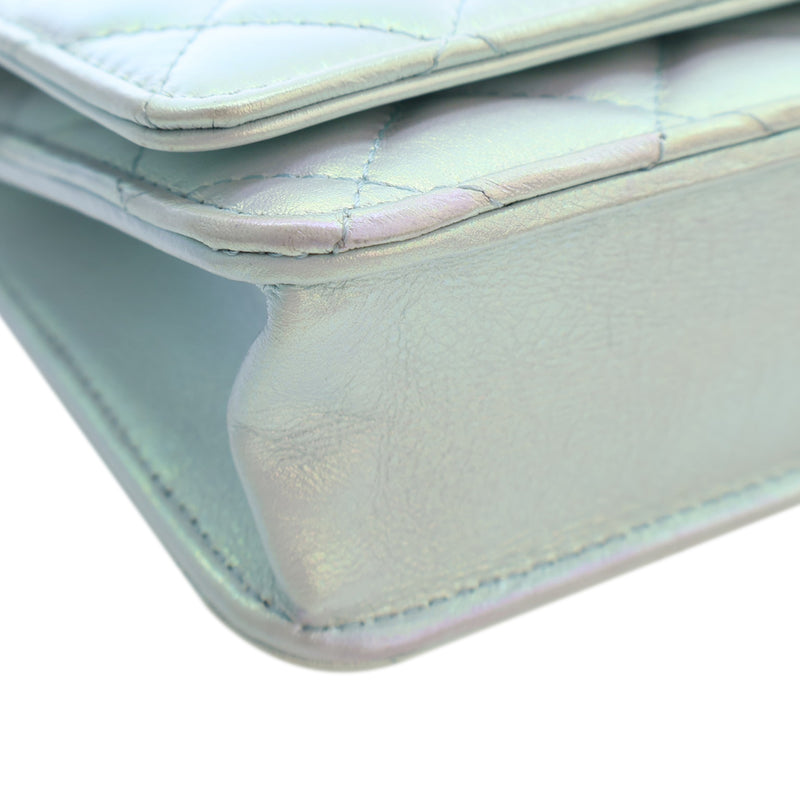 CC Quilted Iridescent Lambskin Wallet on Chain - Image 10