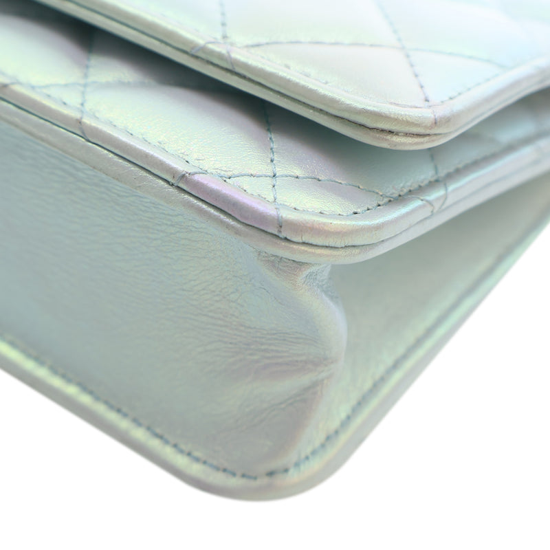 CC Quilted Iridescent Lambskin Wallet on Chain - Image 11