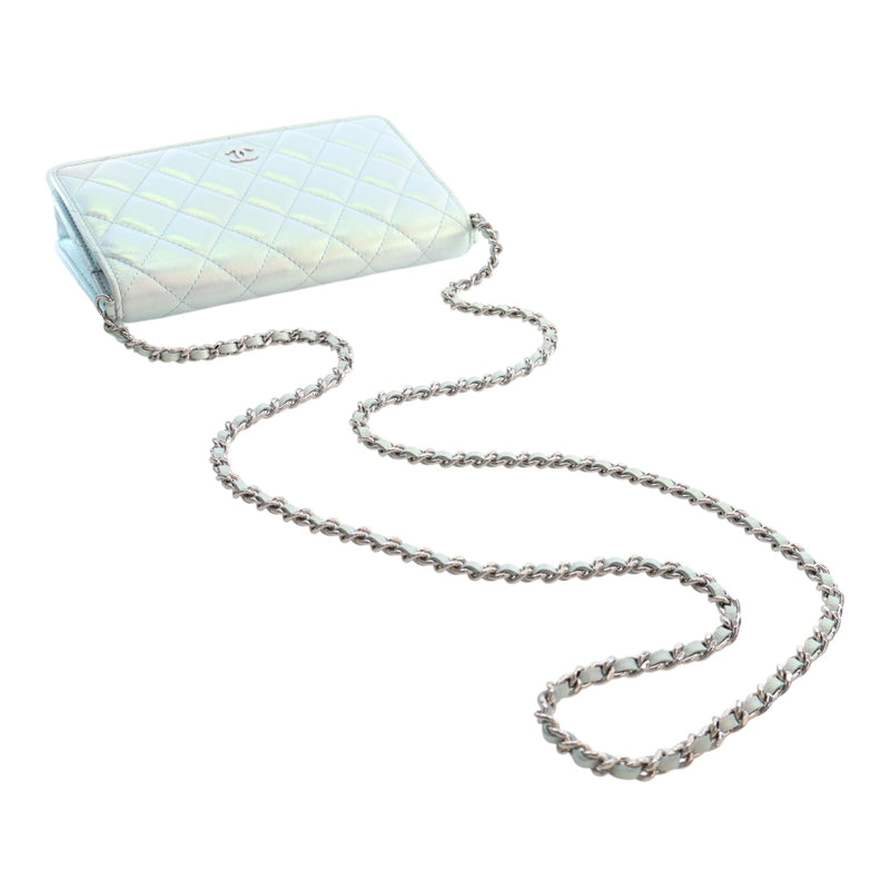 CC Quilted Iridescent Lambskin Wallet on Chain - Image 14