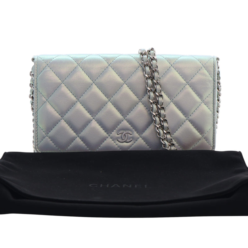 CC Quilted Iridescent Lambskin Wallet on Chain - Image 15