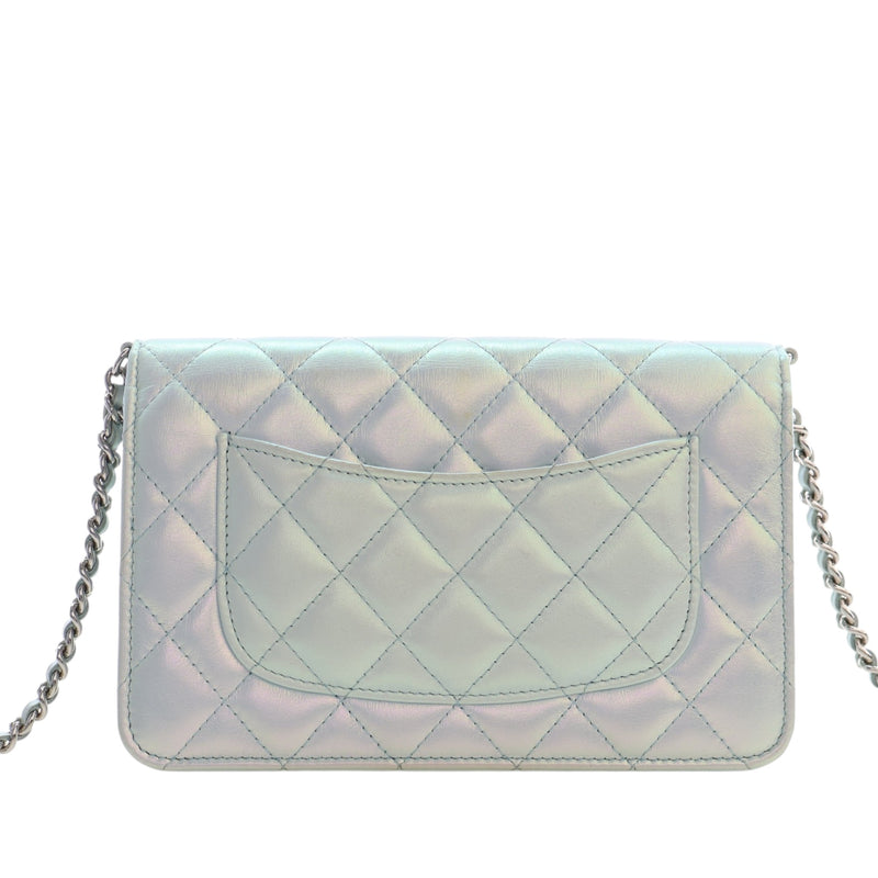 CC Quilted Iridescent Lambskin Wallet on Chain - Image 4