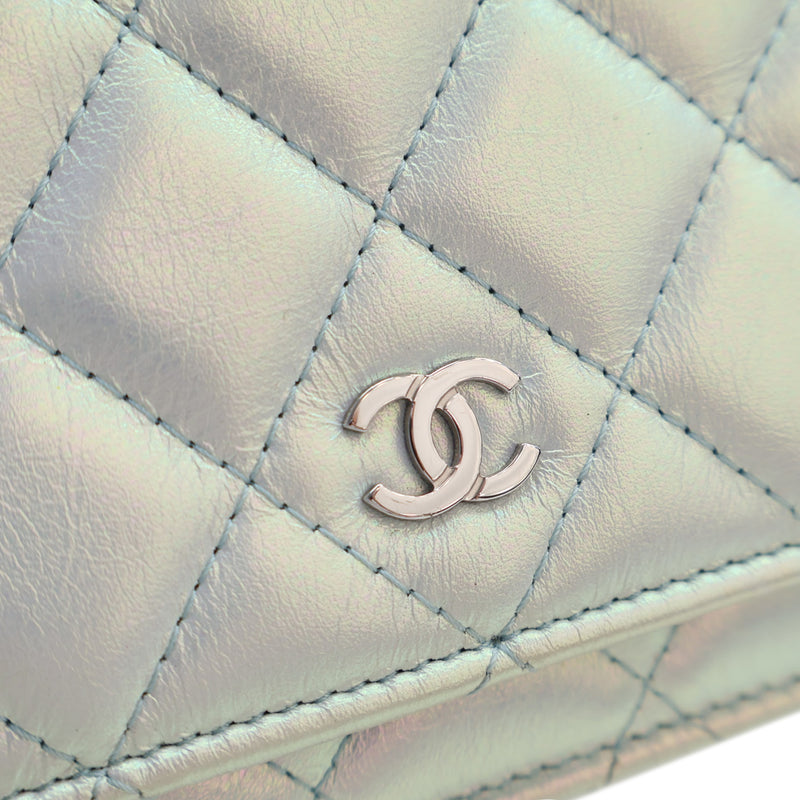 CC Quilted Iridescent Lambskin Wallet on Chain - Image 7