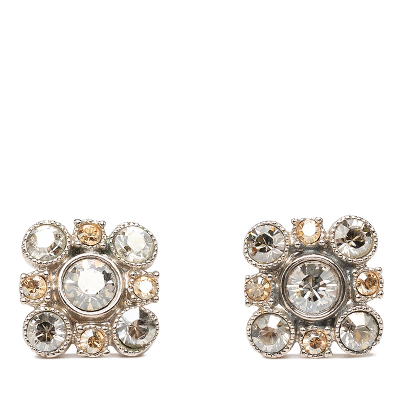 Brass Floral Strass Push Back Earrings