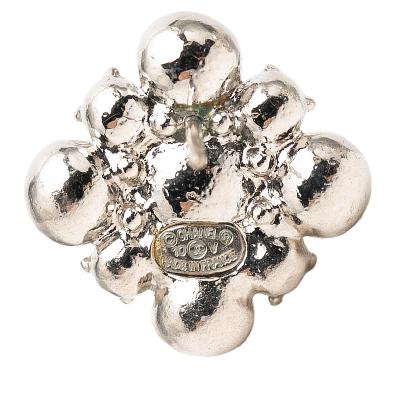 Brass Floral Strass Push Back Earrings - Image 3