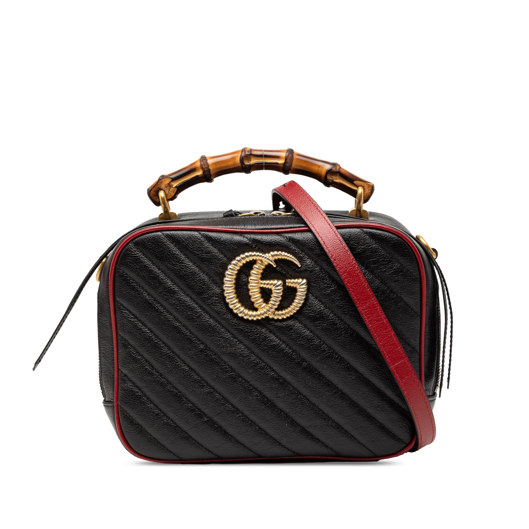Small GG Marmont Matelasse Diagonal Leather Torchon Bamboo Satchel - Image 1