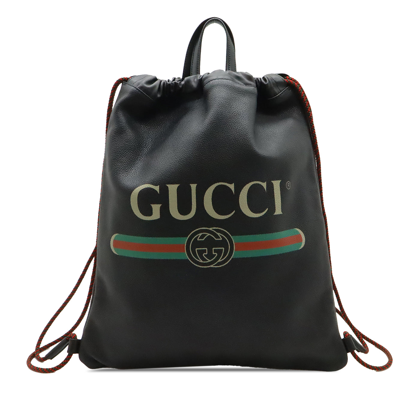 Grained Calfskin Web Logo Drawstring Backpack - Image 1