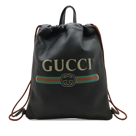 Grained Calfskin Web Logo Drawstring Backpack - Image 1