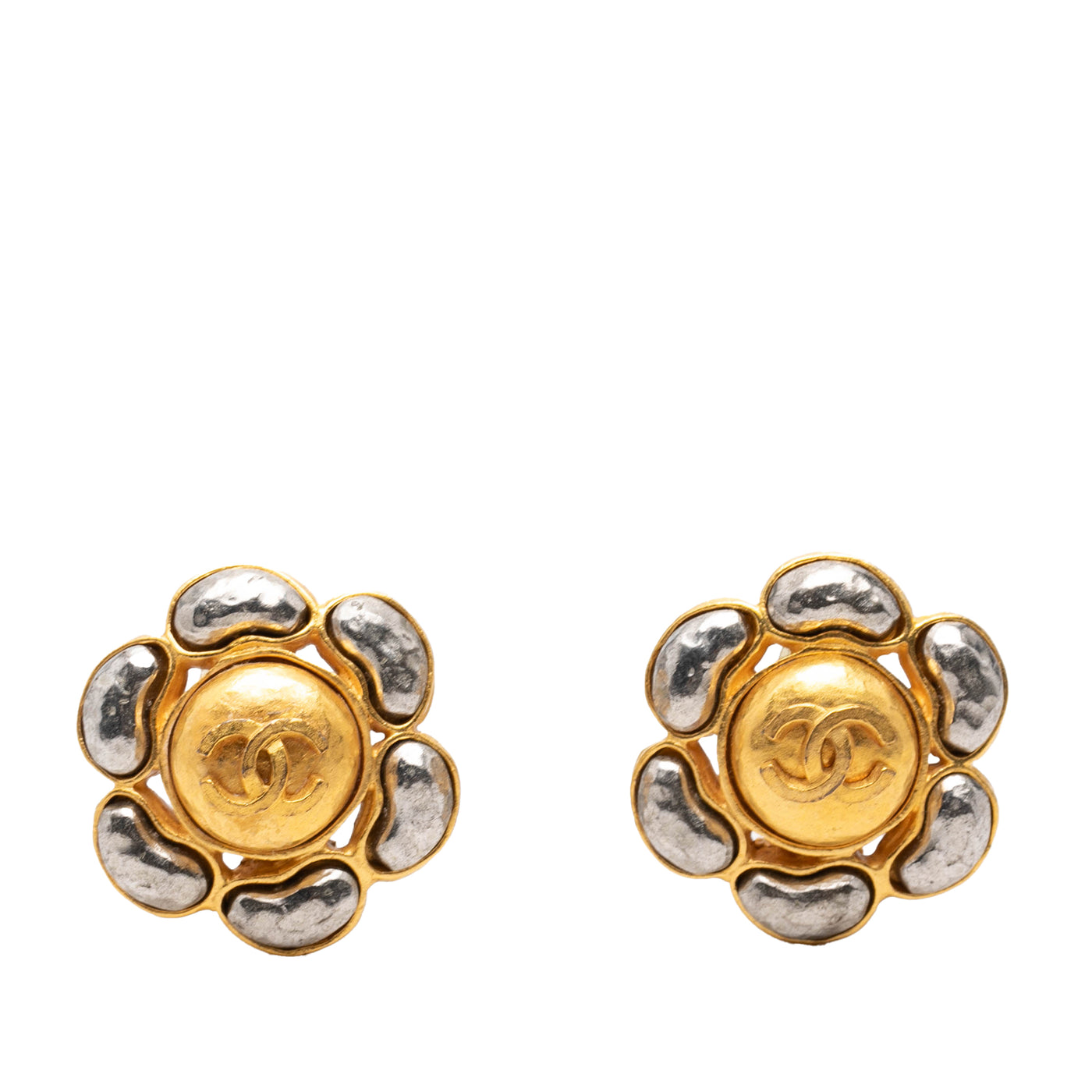 CC Bicolor Brass Flower Clip On Earrings - Image 1
