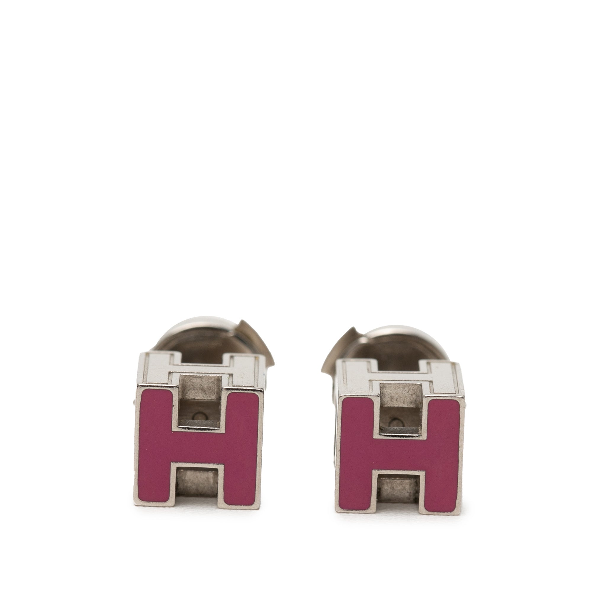 Palladium Plated Enamel Cage dH Cube Push Back Earrings - Image 1
